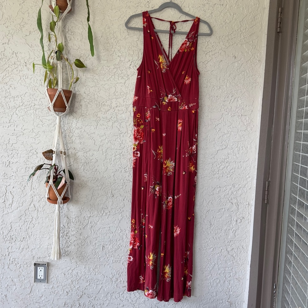 Torrid Red Floral Challis Jumpsuit Size 1